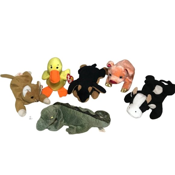Ty Beanie Babies Plush Toy Collection Lot Nip Quackers Doby Swampy Pig & Daisy - Picture 1 of 15